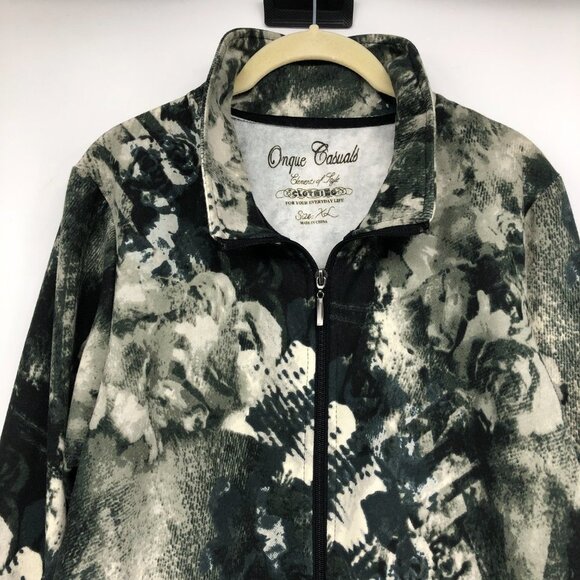 Onque Casuals Black & White Abstract Print Zip Up Sweater size XL - Picture 4 of 16